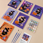 Little Witch Adventures mini paint by numbers kit with six numbered canvases, acrylic paints, brushes and layout