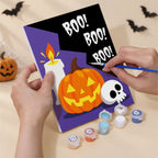 Numbered paint pots and brushes on a pre-stretched Magic Night Party mini canvas