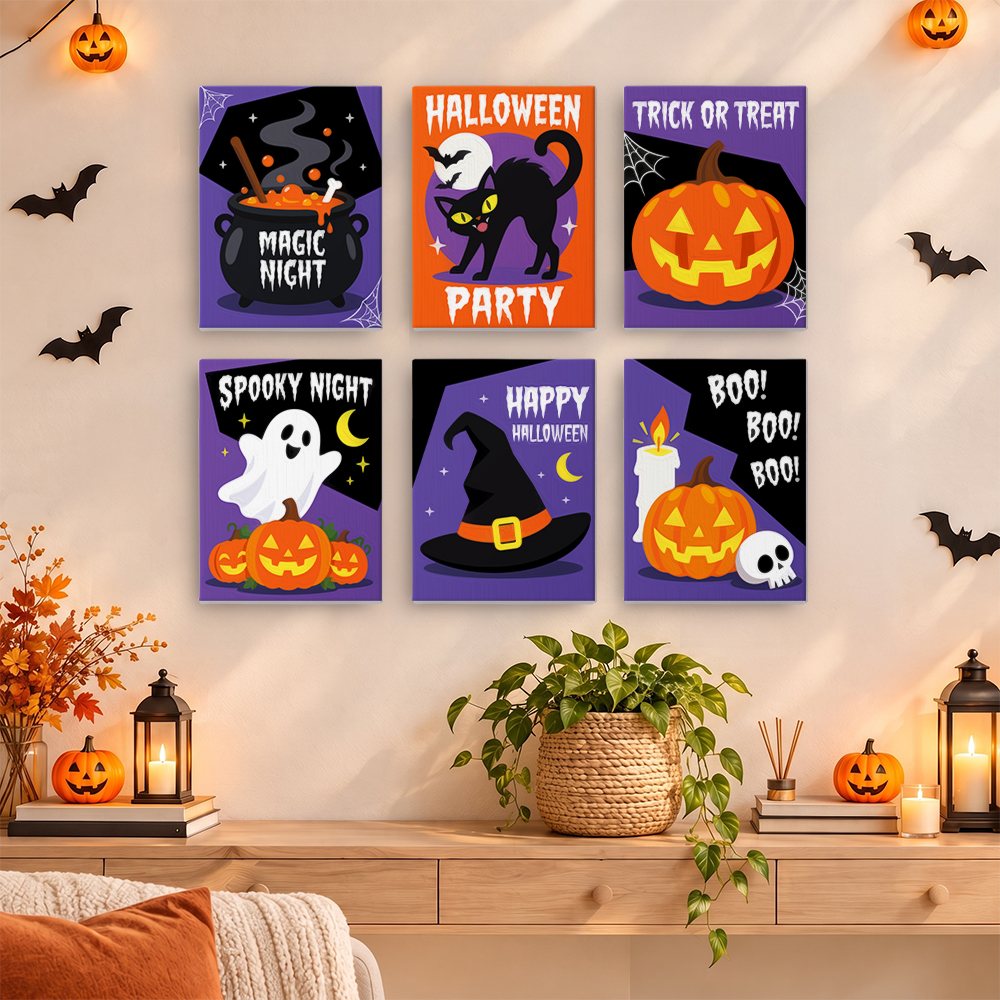 Painting a Magic Night Party mini canvas propped up beside numbered acrylic paints
