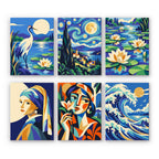 Masterpiece Remix mini paint by numbers set: six famous artworks reimagined, including a starry night, water lilies and the great wave