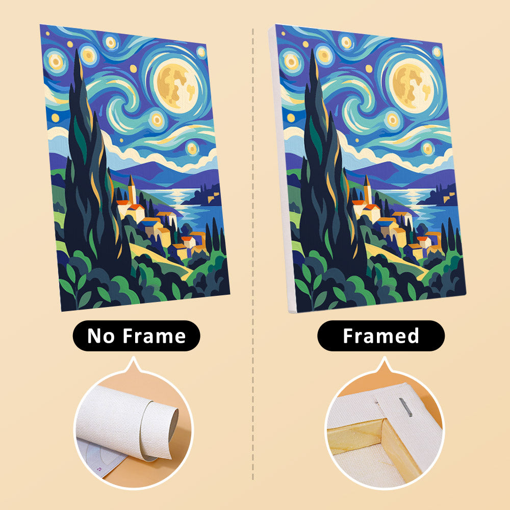 Masterpiece Remix mini canvas shown rolled without a frame and pre-stretched on a frame