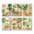 Matcha Moments mini paint by numbers set: six designs of matcha lattes, whisks, tea bowls and plants with cozy lettering