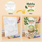 Before and after of a Matcha Moments mini paint by numbers canvas