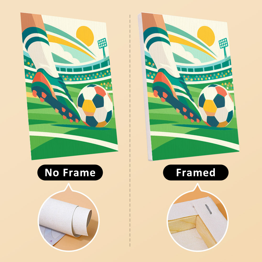 Matchday Magic mini canvas shown rolled without a frame and pre-stretched on a frame