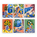 Mediterranean Summer mini paint by numbers set: six designs of blue-and-white pottery, island views, lemons and sunflowers