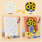 Before and after of a Mediterranean Summer mini paint by numbers canvas