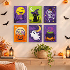 Midnight Friends mini paintings displayed as a gallery wall in a sunny kitchen