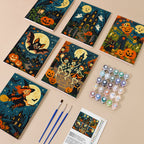 Painting one of the Midnight Moon Parade designs next to a stack of mini canvases