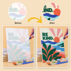 Before and after of a Mindful Mantras mini paint by numbers canvas