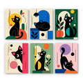 Mod Cats mini paint by numbers set: six designs of mid-century black cats with geometric shapes and color blocks