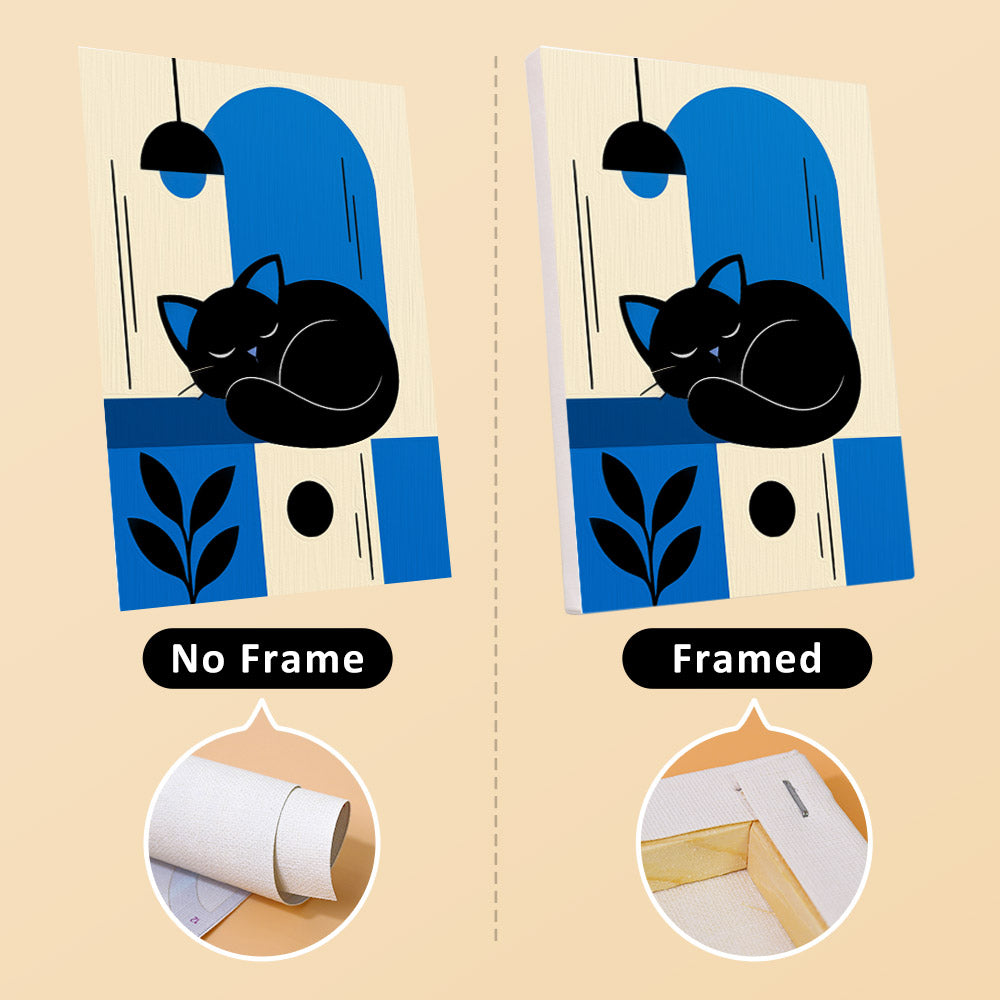Mod Cats mini canvas shown rolled without a frame and pre-stretched on a frame