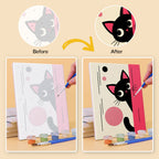 Before and after of a Mod Cats mini paint by numbers canvas