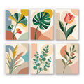 Modern Leaves mini paint by numbers set: six designs of ginkgo, monstera, tulip, pampas, eucalyptus and olive branches