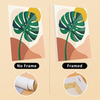 Modern Leaves mini canvas shown rolled without a frame and pre-stretched on a frame