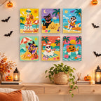 Painting a Monster Beach Club mini canvas propped up beside numbered acrylic paints
