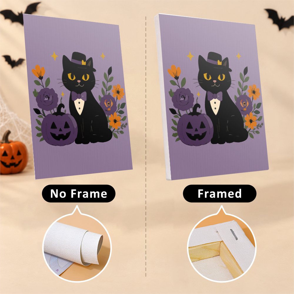 Monster Mash mini canvas shown rolled without a frame and pre-stretched on a frame