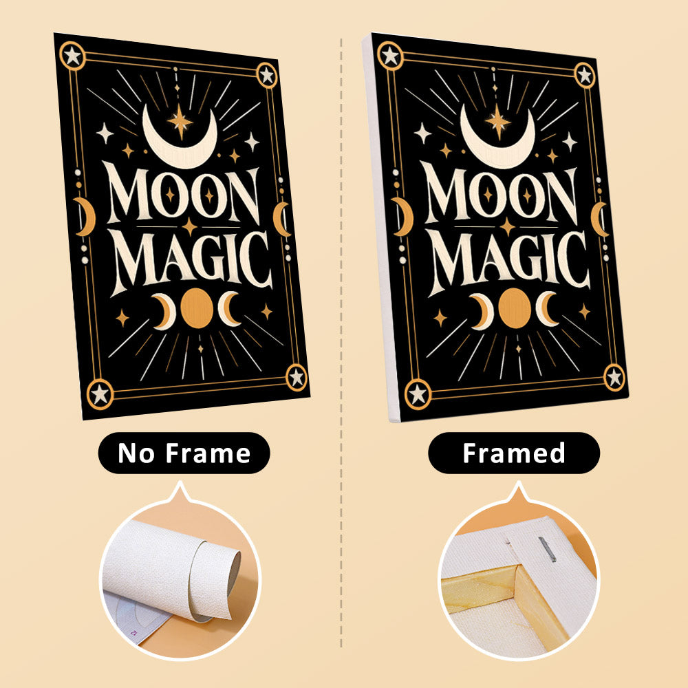 Moon Magic mini canvas shown rolled without a frame and pre-stretched on a frame