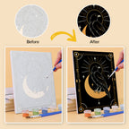 Before and after of a Moon Magic mini paint by numbers canvas