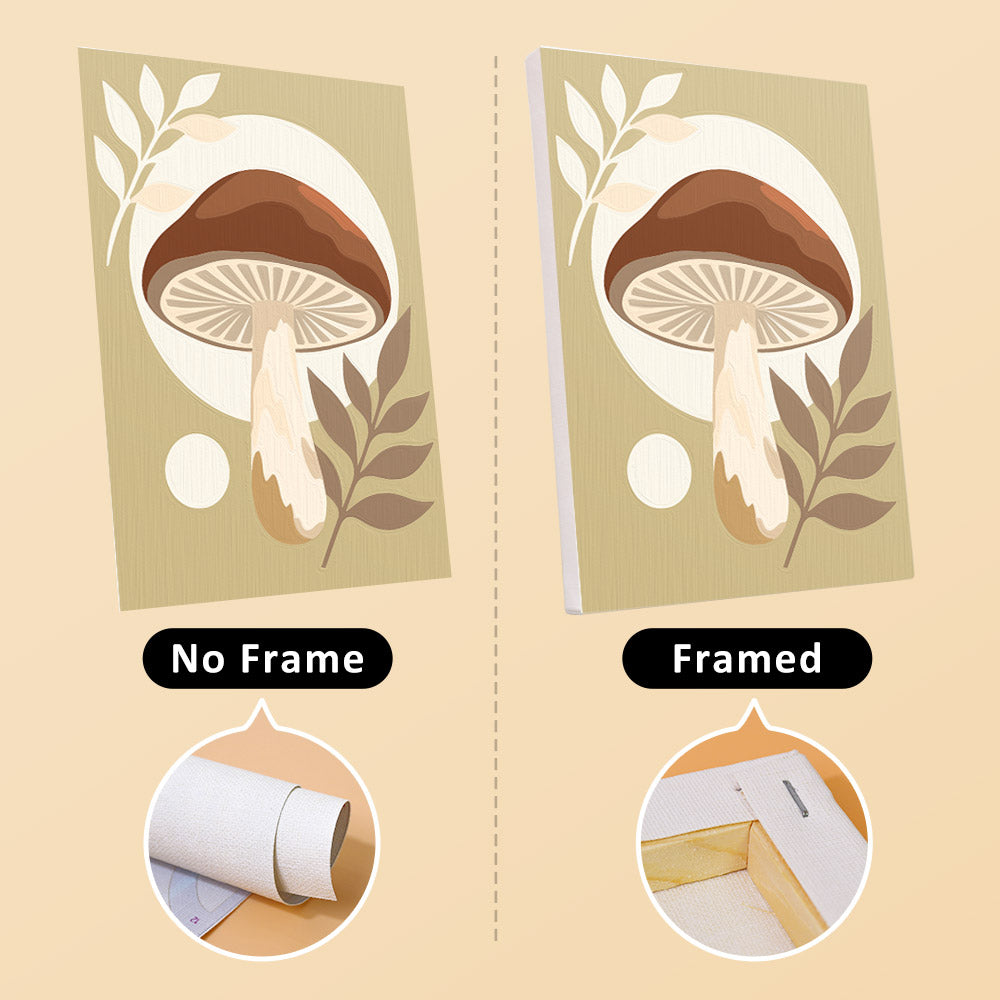 Moon Mushrooms mini canvas shown rolled without a frame and pre-stretched on a frame