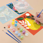 Filling in a Moonlit Botanicals mini canvas with numbered acrylic paints and a fine brush
