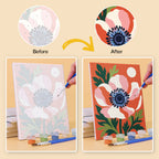 Before and after of a Moonlit Botanicals mini paint by numbers canvas