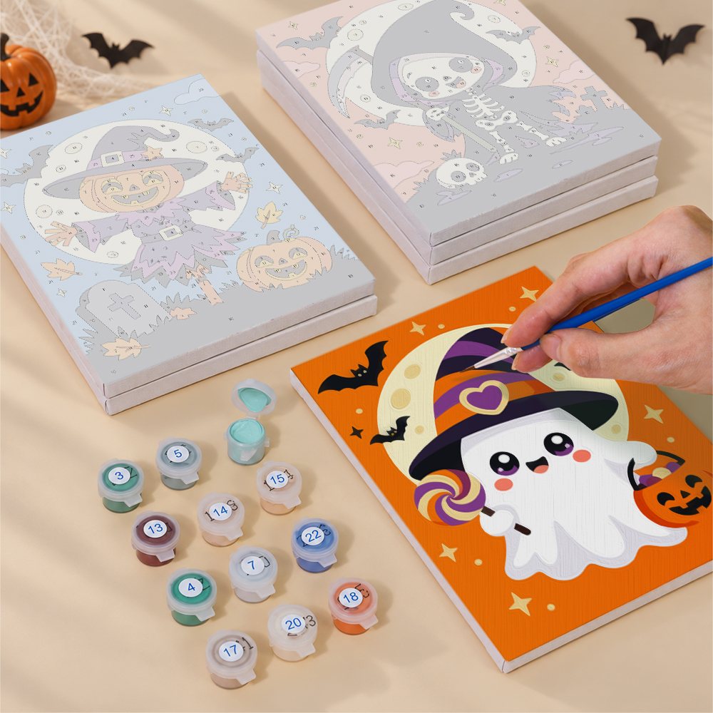 Moonlit Chibi Crew mini canvas shown rolled without a frame and pre-stretched on a frame