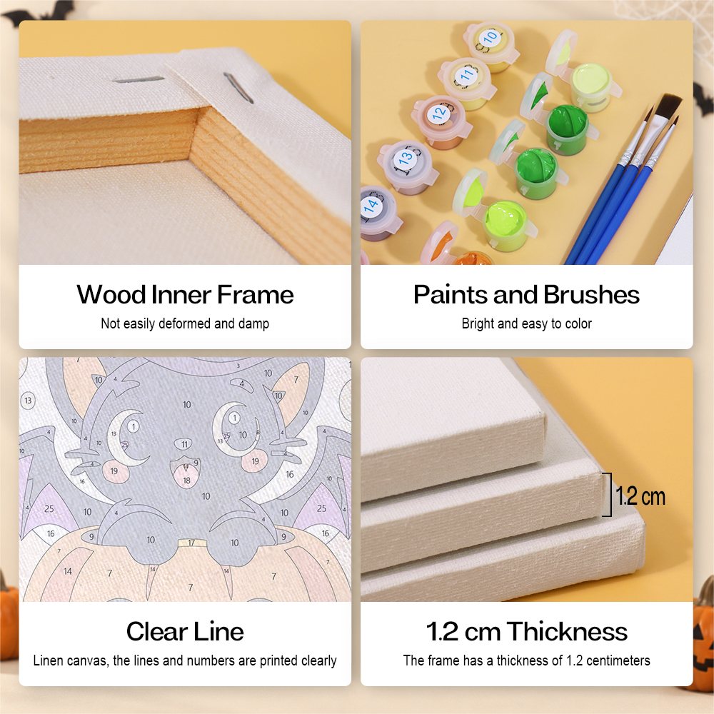 Moonlit Chibi Crew mini paint by numbers kit with six numbered canvases, acrylic paints, brushes and layout