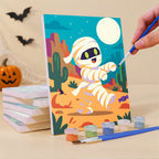 What's included pre-stretched on frame: six framed Moonlit Monster Meadows mini canvases, paints, three brushes, hangers and layout