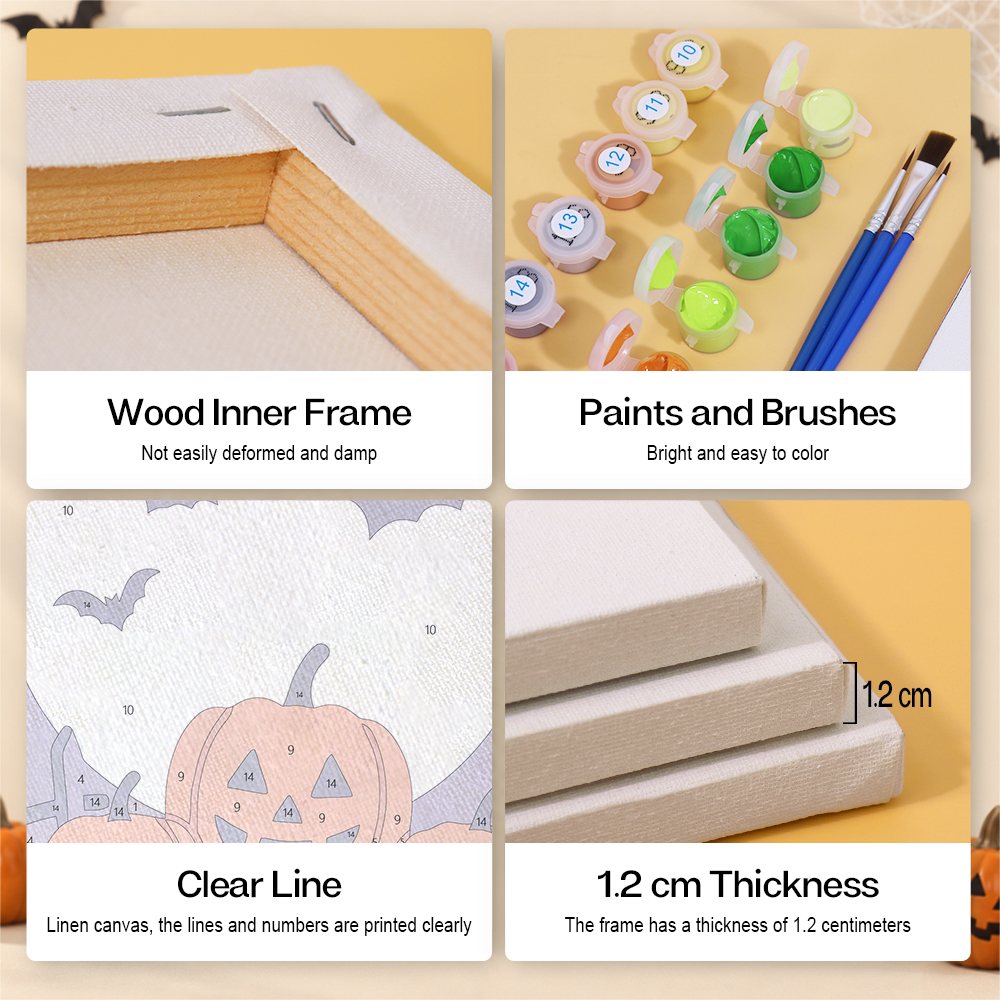Moonlit Silhouettes mini paint by numbers kit with six numbered canvases, acrylic paints, brushes and layout