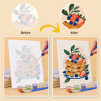Before and after of a Morning Treats mini paint by numbers canvas