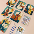 Music Makers mini paint by numbers kit with six numbered canvases, acrylic paints, brushes and layout