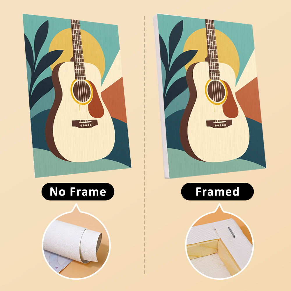 Music Makers mini canvas shown rolled without a frame and pre-stretched on a frame