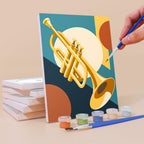 Painting a Music Makers mini canvas propped up beside numbered acrylic paints