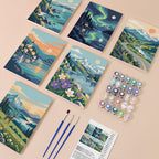 Northern Wilds mini paint by numbers kit with six numbered canvases, acrylic paints, brushes and layout
