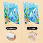 Ocean Friends mini canvas shown rolled without a frame and pre-stretched on a frame