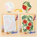 Before and after of an Orchard Prints mini paint by numbers canvas