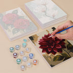 Painting one of the Painterly Blooms designs next to a stack of mini canvases