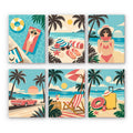 Palm Beach Holiday mini paint by numbers set: six retro beach designs with palms, pool floats, sunbathers and a convertible