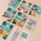 Palm Beach Holiday mini paint by numbers kit with six numbered canvases, acrylic paints, brushes and layout