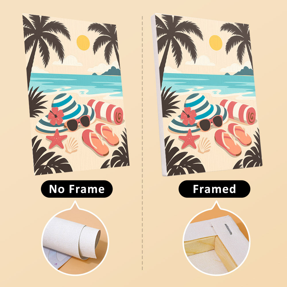 Palm Beach Holiday mini canvas shown rolled without a frame and pre-stretched on a frame