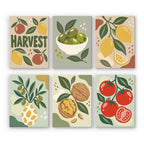 Pantry Harvest mini paint by numbers set: six designs of a Harvest sign, olives, lemons, olive branch vase, walnuts and tomatoes