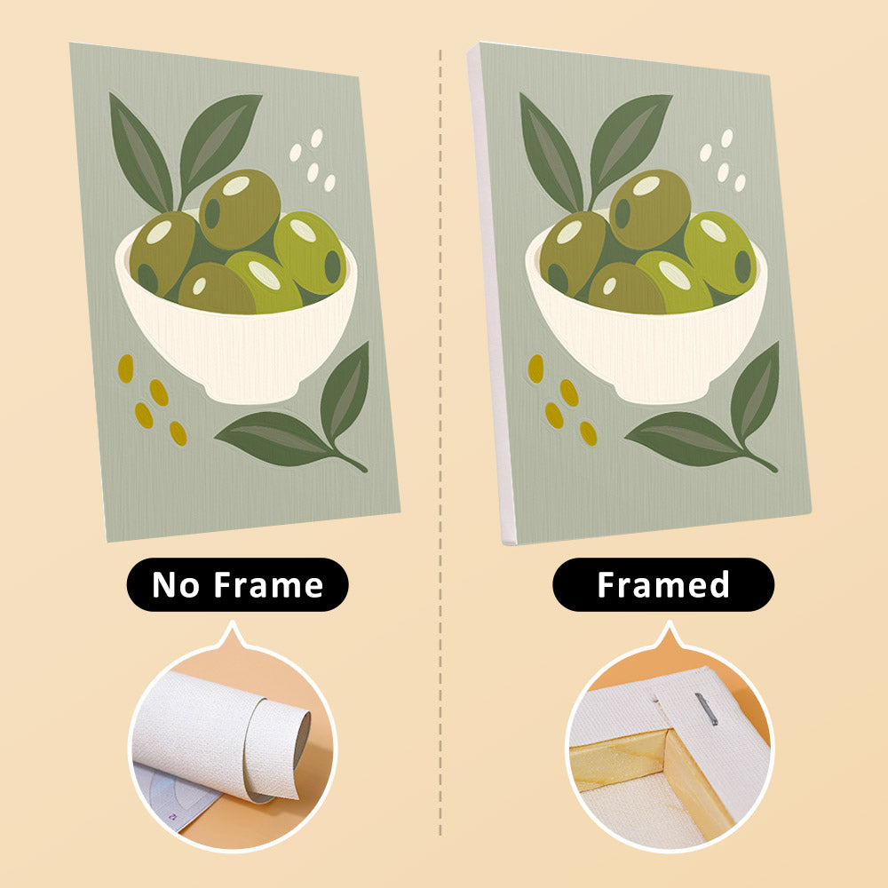 Pantry Harvest mini canvas shown rolled without a frame and pre-stretched on a frame