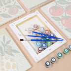 Numbered paint pots and brushes on a pre-stretched Pantry Harvest mini canvas