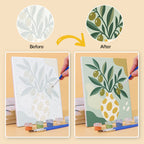 Before and after of a Pantry Harvest mini paint by numbers canvas