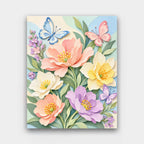 Paper Petals and Butterflies paint by numbers kit of layered papercut pastel flowers and butterflies with soft shadows