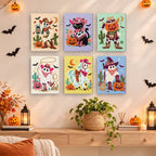 Painting a Pastel Cowboy Spooks mini canvas propped up beside numbered acrylic paints