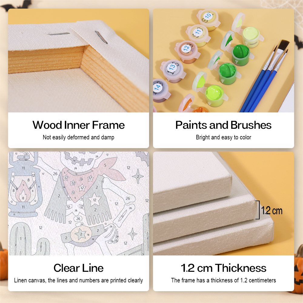 Pastel Cowboy Spooks mini paint by numbers kit with six numbered canvases, acrylic paints, brushes and layout