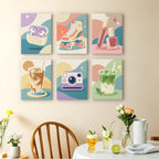 Pastel Favorites mini paintings displayed as a gallery wall in a sunny kitchen