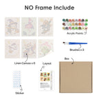 What's included without a frame: six rolled Pastel Halloween Pals mini canvases, acrylic paints, three brushes and layout
