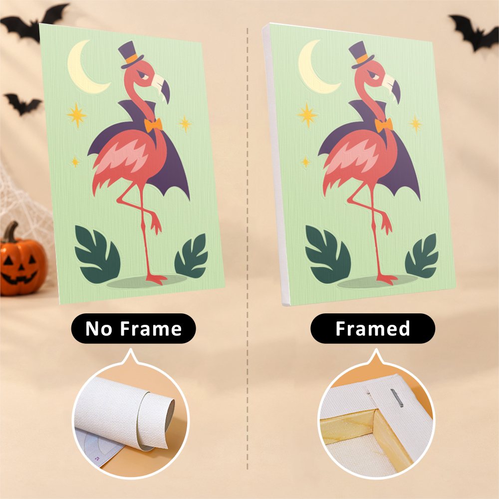 Pastel Halloween Pals mini canvas shown rolled without a frame and pre-stretched on a frame